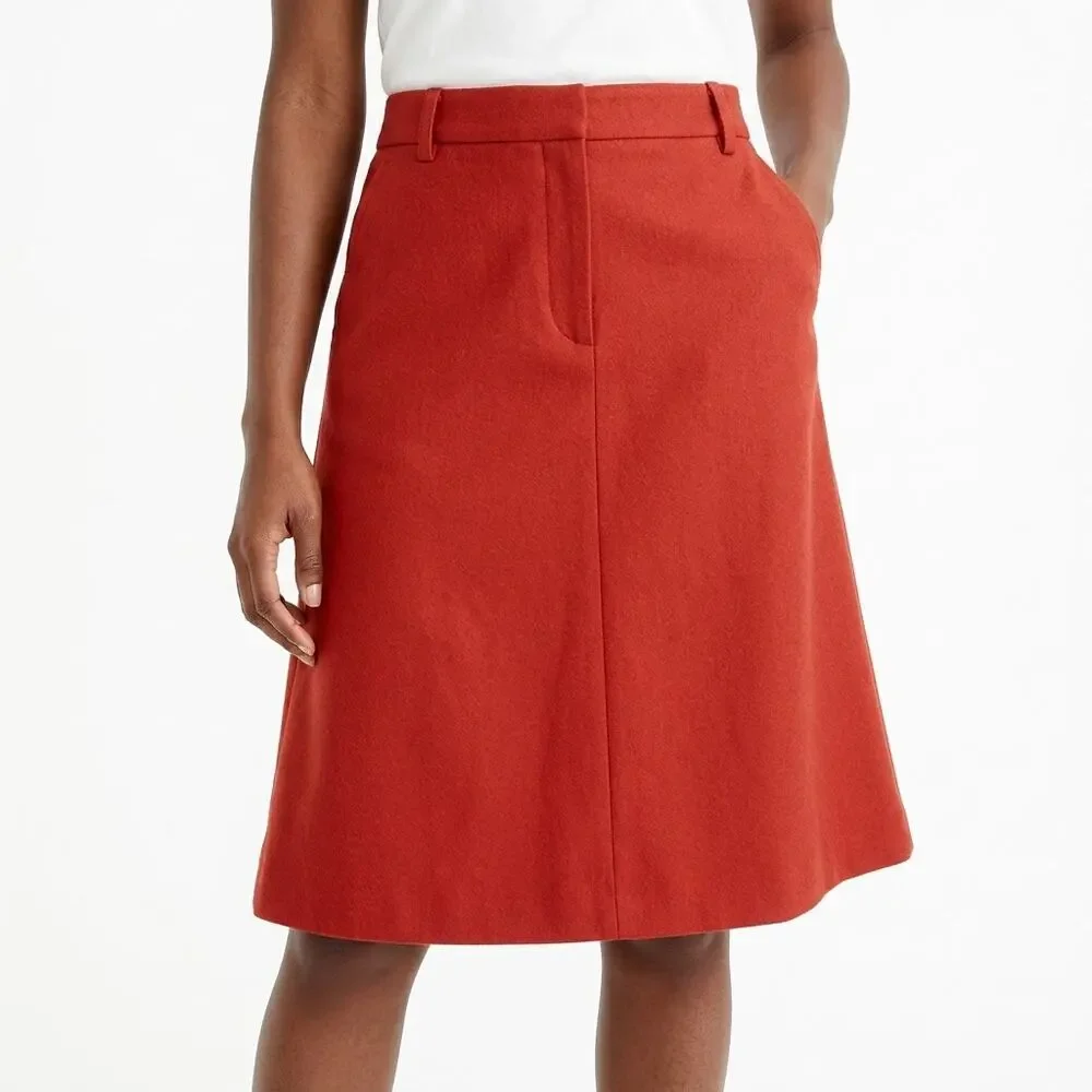 J.Crew Wool Blend Red A-Line Knee Length Skirt Women Size 14
